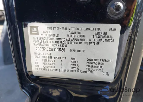 2007 Chevrolet Silverado 1500 Classic Lt3 z USA, uszkodzony, nr VIN 2GCEK13Z371108336